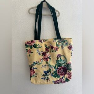 Floral Canvas Tote Bag - Yellow and Green